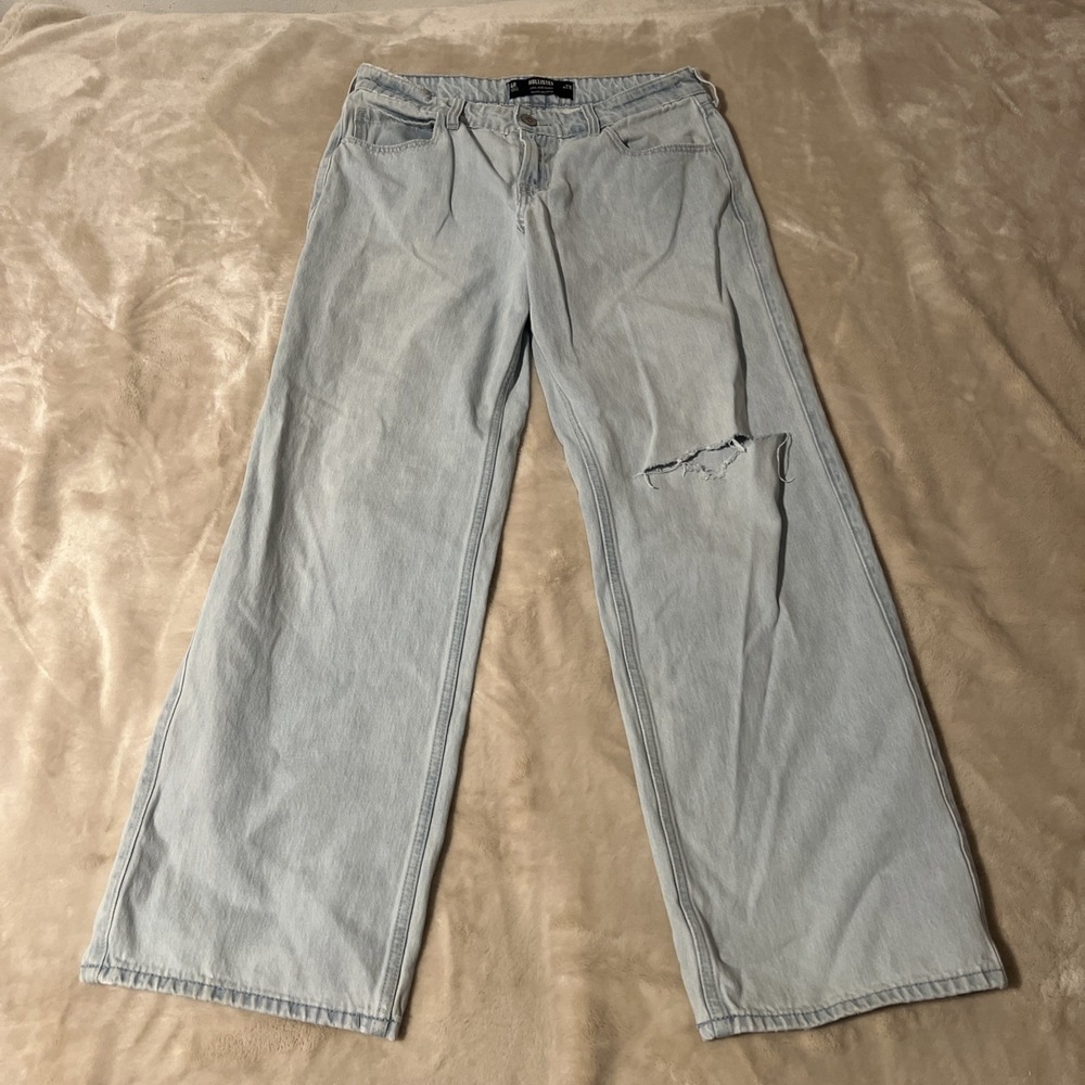 Hollister Low Rise Baggy Jeans Womens 27R Light Wash Distressed 100% Cotton Y2K